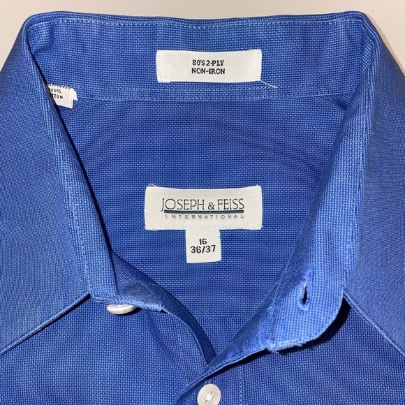 Joseph & Feiss Mens Long Sleeve‎ Blue Button Down Shirt Non Iron Size 16 - Picture 1 of 9